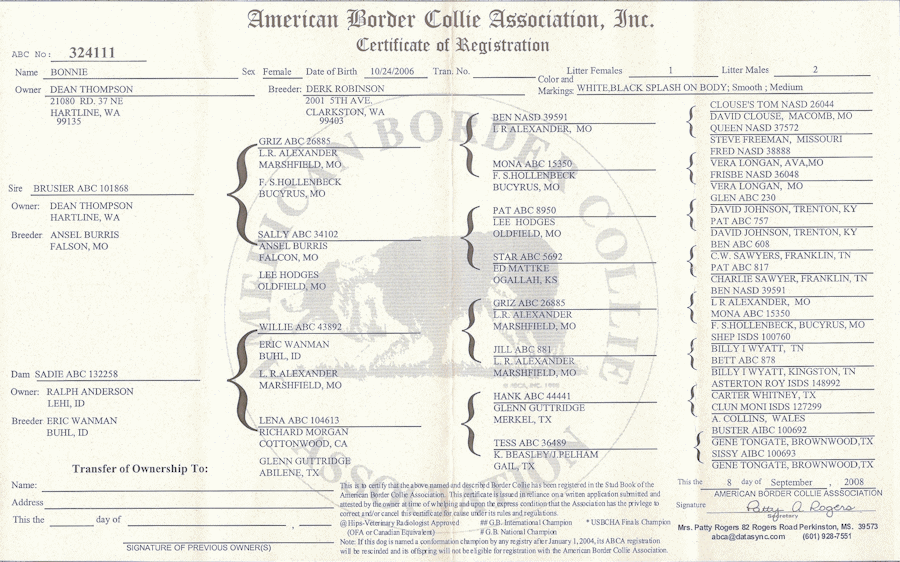 Bonnie Pedigree